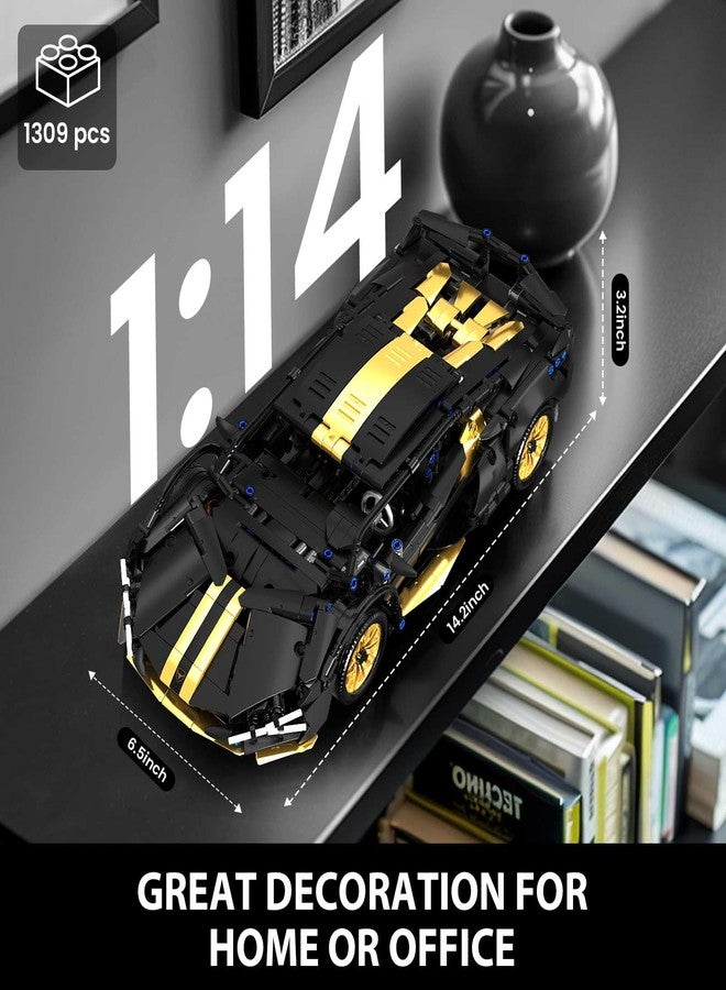 GEVINST Collectible Sports Race Cars Building Set, Model Car Kits for Boys 8-12 and up Adults, 1:14 Scale Black Gold Supercar Gifts (1309 PCS) - Image 5